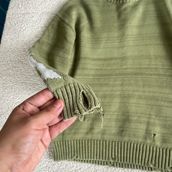 Grunge Chunky Olive Green Skeleton Pattern distressed Sweater S - Picture 10 of 12